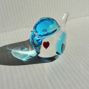 Zellique Aqua & Clear Glass Bird  Paperweight Figurine Signed